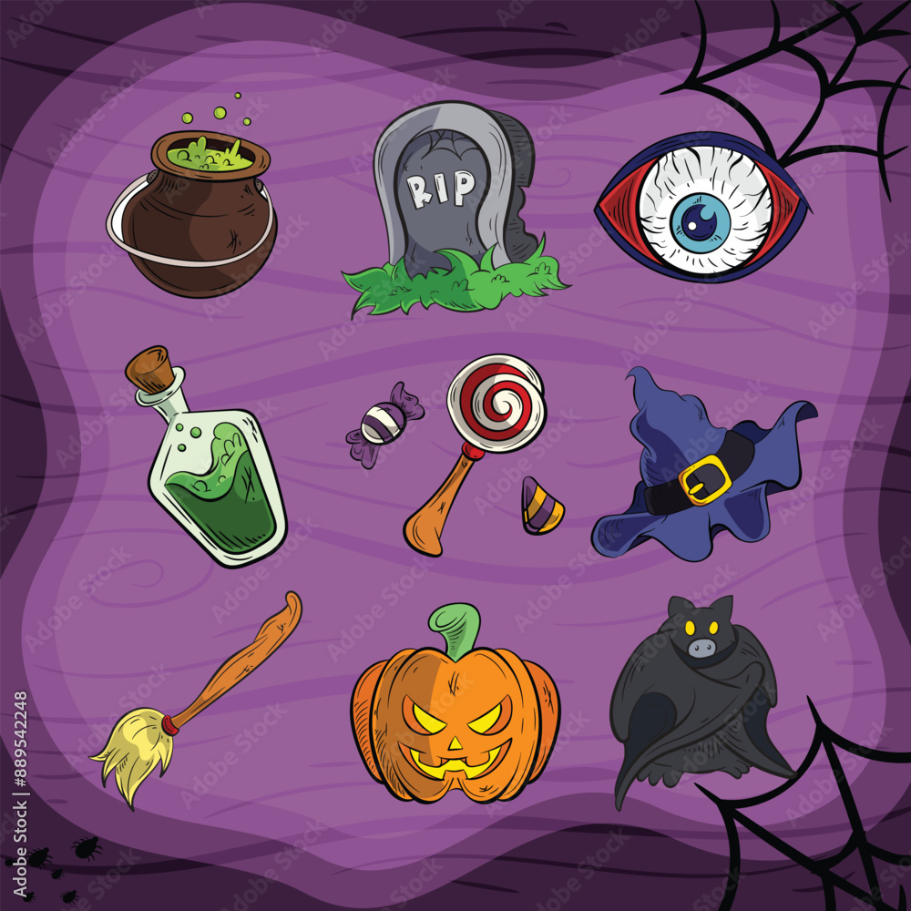 Fototapeta premium halloween assets bundle in cartoon illustration style for halloween festival