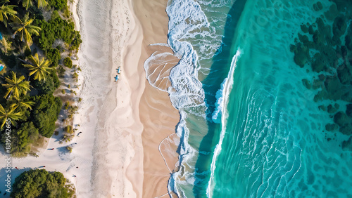 Beautiful beach drone shot, nice beach photo from bird eye, Island beach wallpaper design for screen background, ocean nice beach like water wallpapers, ocean sea waves beach. Island Surfing tropical