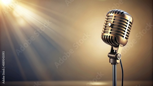 Retro microphone stand positioned on a soft, pale background, capturing subtle audio tones in a classic recording setup illustration.