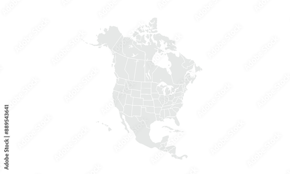 Obraz premium North America map Grayscale,isolated on white background for website layouts,background,education, precise,customizable,Travel worldwide,map silhouette backdrop,earth geography, political,reports.
