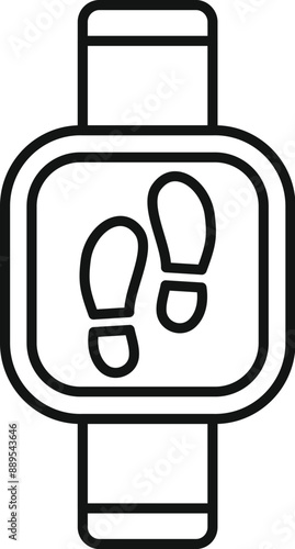 Line style icon representing a smartwatch displaying footprints, indicating a fitness tracking feature