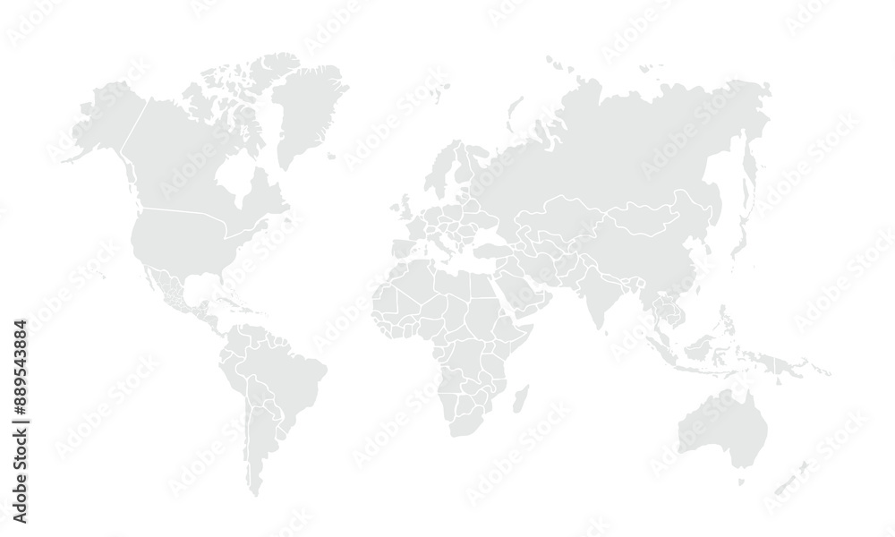 Obraz premium World map Grayscale,isolated on white background for website layouts,background,education, precise,customizable,Travel worldwide,map silhouette backdrop,earth geography, political,reports.