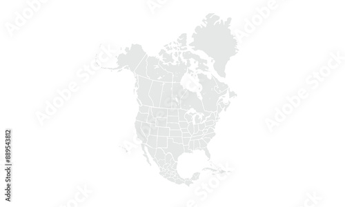 North America map Grayscale,isolated on white background for website layouts,background,education, precise,customizable,Travel worldwide,map silhouette backdrop,earth geography, political,reports.