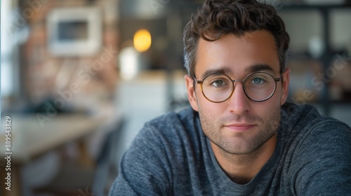 A young man with glasses looks intently at the camera © Leli