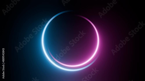 Glowing blue and pink thin circles rotating in opposite directions - 3D Render