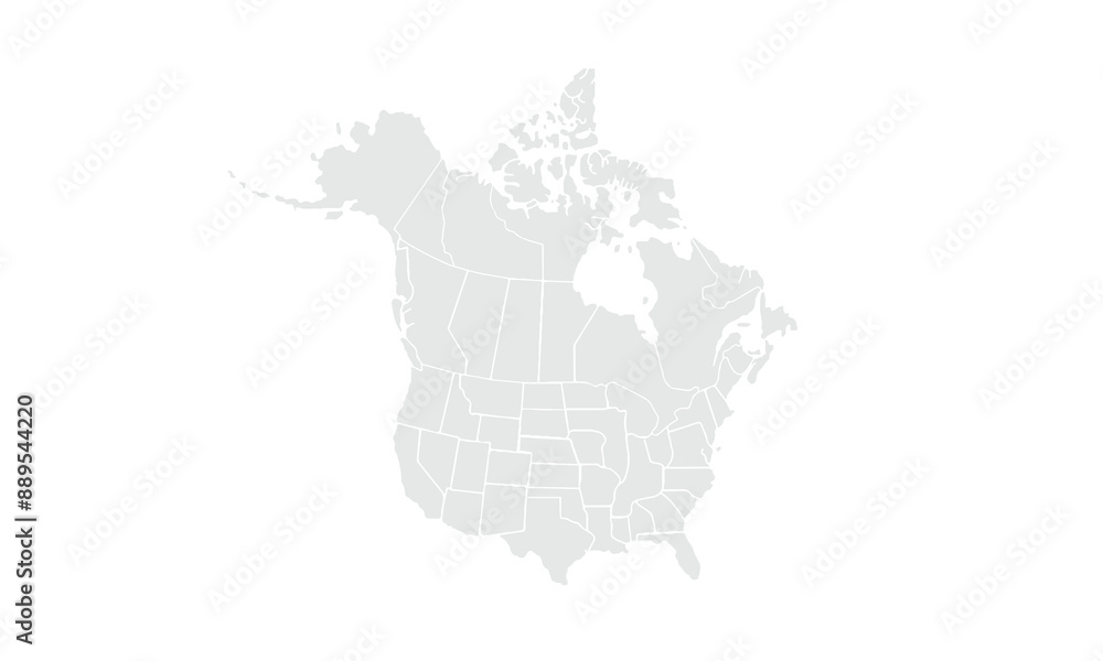 Obraz premium North America map Grayscale,isolated on white background for website layouts,background,education, precise,customizable,Travel worldwide,map silhouette backdrop,earth geography, political,reports.