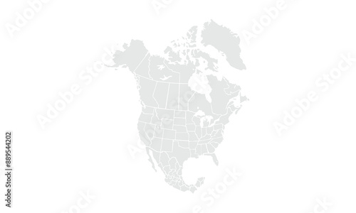 North America map Grayscale,isolated on white background for website layouts,background,education, precise,customizable,Travel worldwide,map silhouette backdrop,earth geography, political,reports.