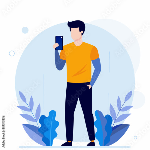 Man Taking Selfie with Smartphone in Minimalist Illustration Style