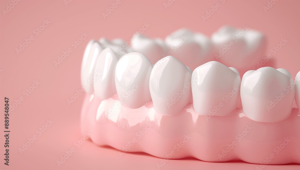 Close-up of healthy white teeth with a pink background. Close-up of healthy white teeth with a pink background.