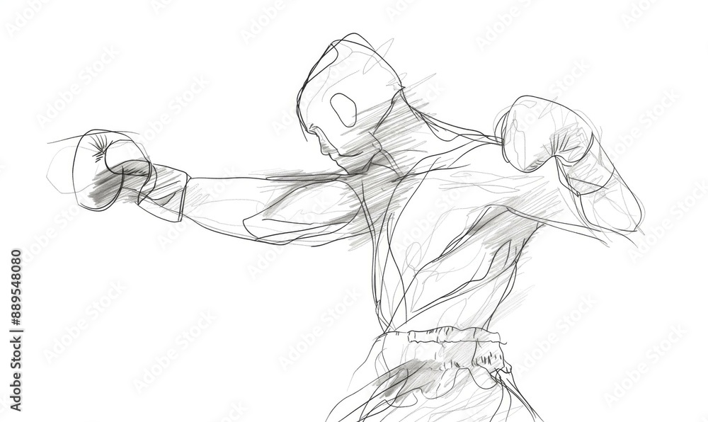 Fototapeta premium Line drawing of a boxer throwing a punch.