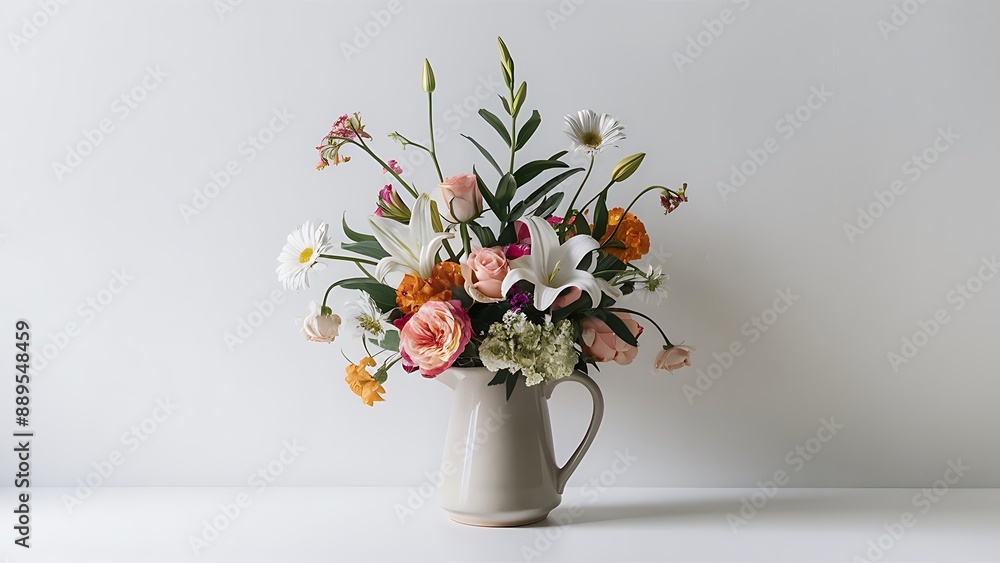 Flowers in jug on white background Flowers in jug on white background