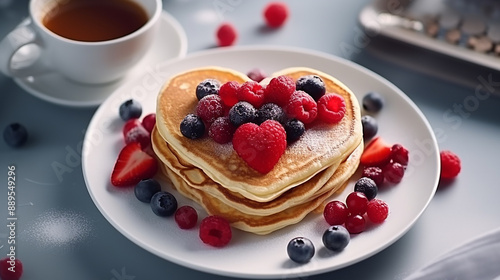 Valentine's Day Heart Shapes Pancake Berries