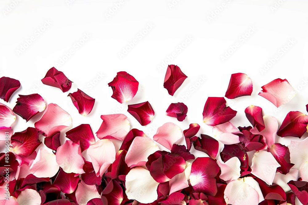 red rose petals isolated on white in simple composition background with copy space red rose petals isolated on white in simple composition background with copy space