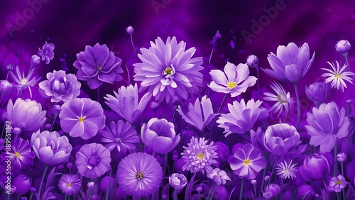 Frame of beautiful flowers on purple background
