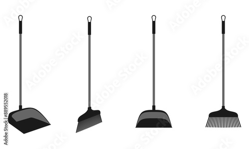 dustpan and broom icon set vector illustration isolated on white background.
