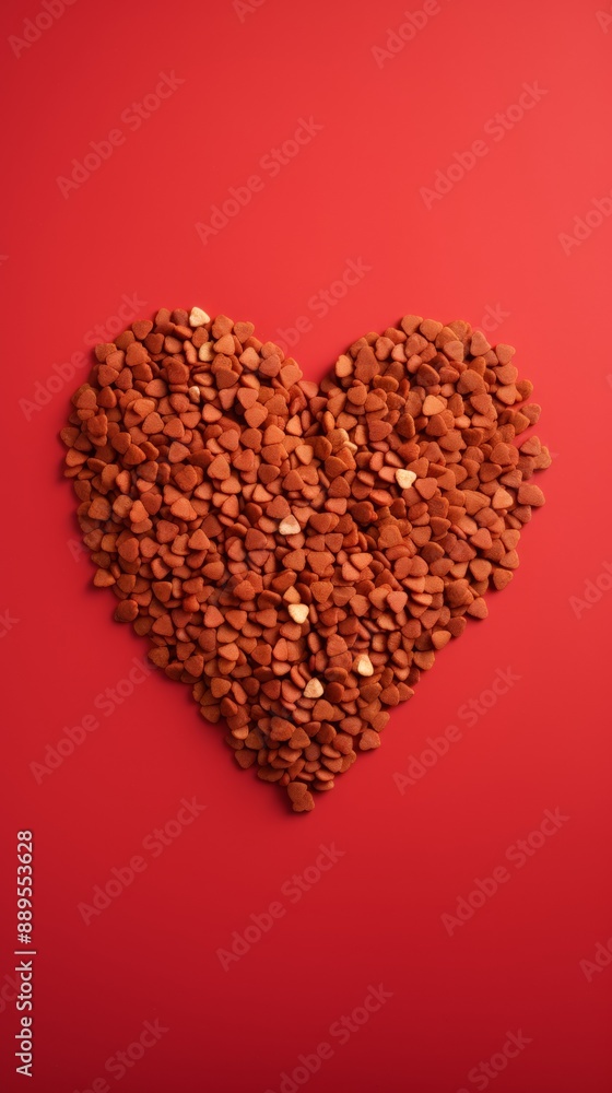 Heart-shaped arrangement of small red pebbles on a red background, symbolizing love, romance, and Valentine's Day. Ideal for festive decoration. Heart-shaped arrangement of small red pebbles on a red background, symbolizing love, romance, and Valentine's Day. Ideal for festive decoration.