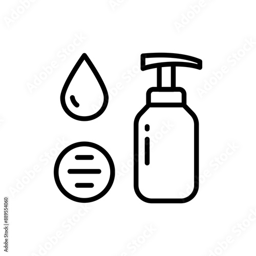 Makeup remover isolated icon. Make-up removal products sign. Cosmetic bottle vector illustration. Dispenser micellar water symbol. Skin Care Pictogram