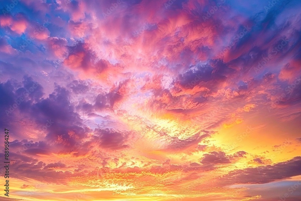 Vivid photograph of a radiant sunset cloudscape with delicate cirrocumulus patterns, isolated on white background Vivid photograph of a radiant sunset cloudscape with delicate cirrocumulus patterns, isolated on white background