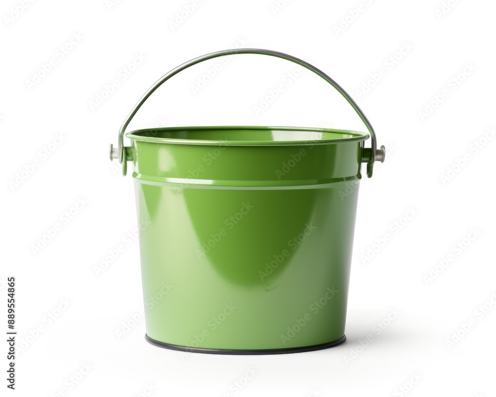 Vibrant Green Bucket with Handle on White Background Vibrant Green Bucket with Handle on White Background