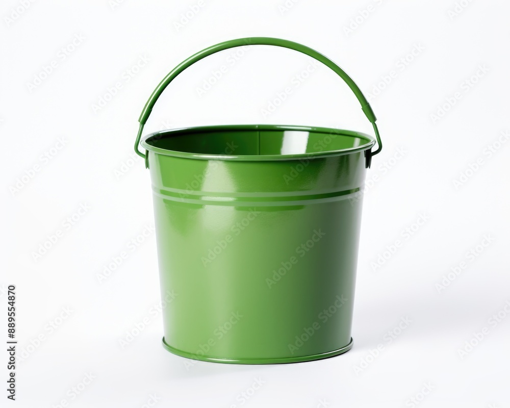 Vibrant Green Bucket with Handle on Clean White Background Vibrant Green Bucket with Handle on Clean White Background