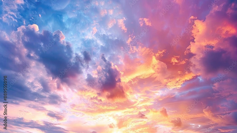 Professional photograph of a colorful sunset sky with dramatic cumulonimbus patterns, isolated on white background Professional photograph of a colorful sunset sky with dramatic cumulonimbus patterns, isolated on white background