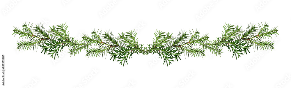 Christmas garland made of conifer branches. Green yew branches isolated ...