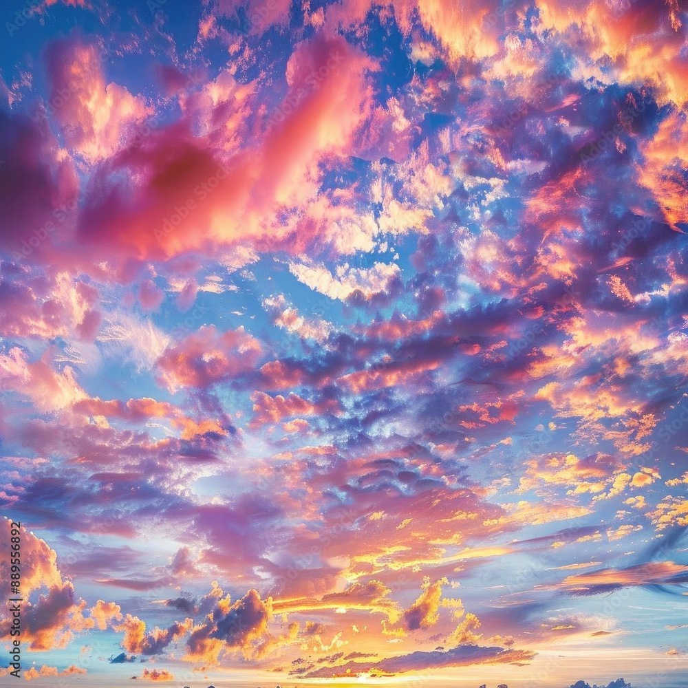 Crisp photograph of a colorful sunset sky with dynamic cirrostratus cloud formations, isolated on white background Crisp photograph of a colorful sunset sky with dynamic cirrostratus cloud formations, isolated on white background