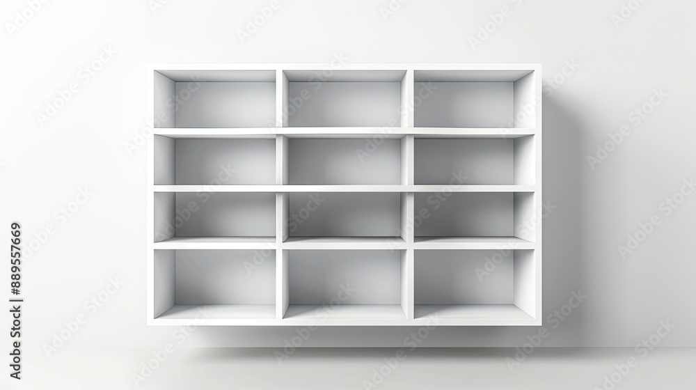 empty white wooden shelves on a white background empty white wooden shelves on a white background