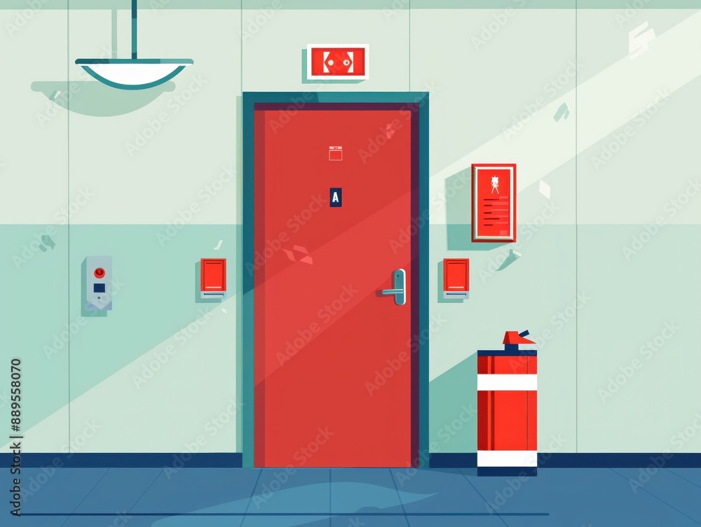 Hotel safety, emergency exits, flat design illustration Hotel safety, emergency exits, flat design illustration