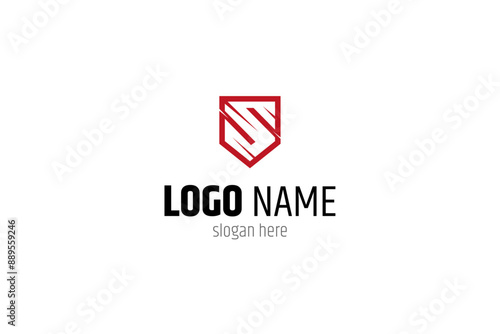shield logo with letter S in flat vector design style