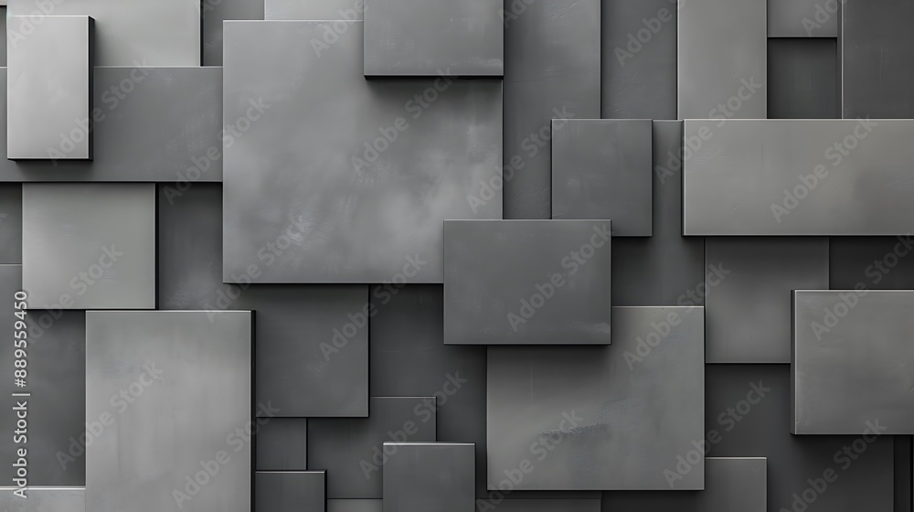 Modern block-like wall design with overlapping rectangles in various shades of gray, creating a sophisticated and minimalist aesthetic Modern block-like wall design with overlapping rectangles in various shades of gray, creating a sophisticated and minimalist aesthetic