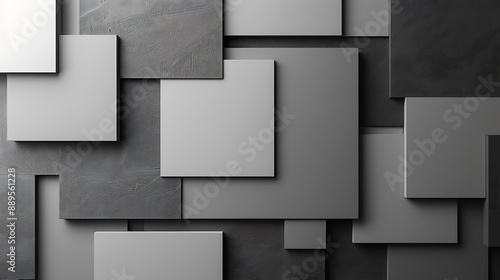Modern block-like wall design with overlapping rectangles in various shades of gray, creating a sophisticated and minimalist aesthetic
