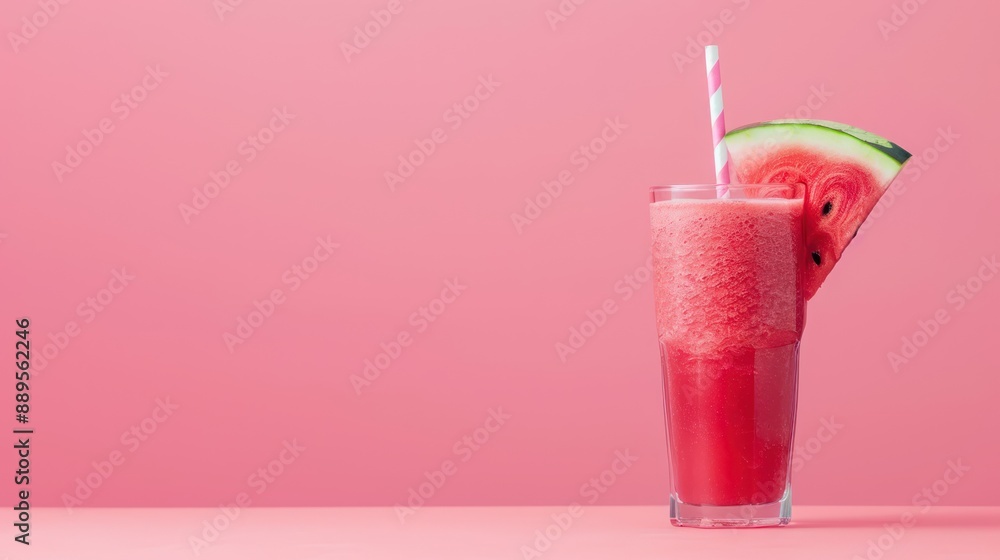 A watermelon smoothie in a glass with a straw A watermelon smoothie in a glass with a straw