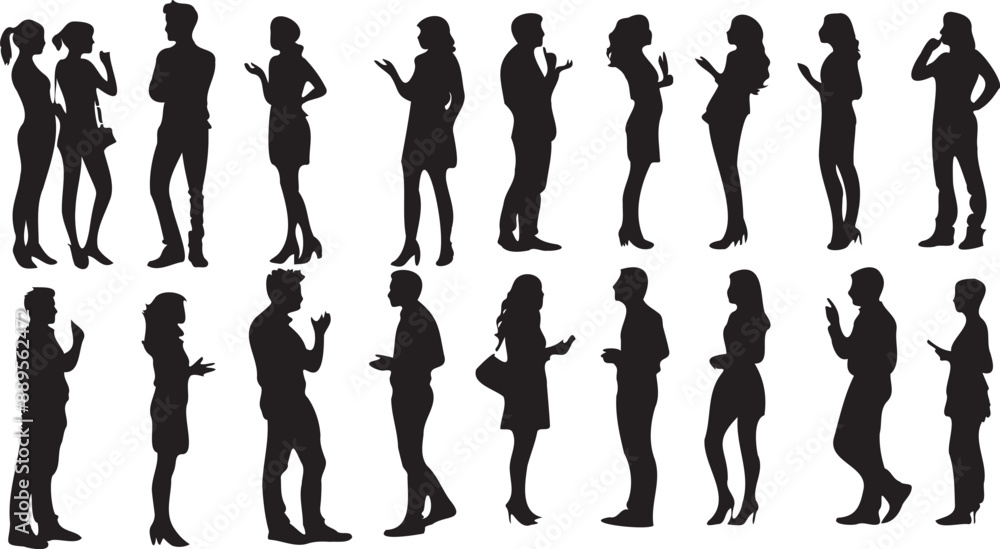 People group standing silhouette on white background 