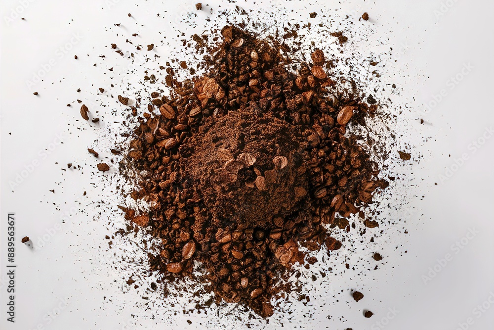 A striking, high-resolution image of freshly ground coffee flakes A striking, high-resolution image of freshly ground coffee flakes