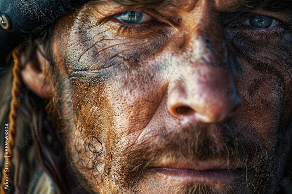Realistic pirate captain, detailed face, weathered skin, dramatic lighting, high detail, intense expression Realistic pirate captain, detailed face, weathered skin, dramatic lighting, high detail, intense expression