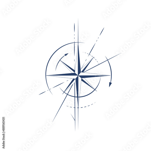 wind rose and compass vector illustration in black and white color on isolated white background. easy art