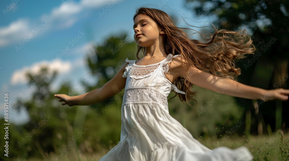 Girl in a dress dancing in the field. Girl in a dress dancing in the field.