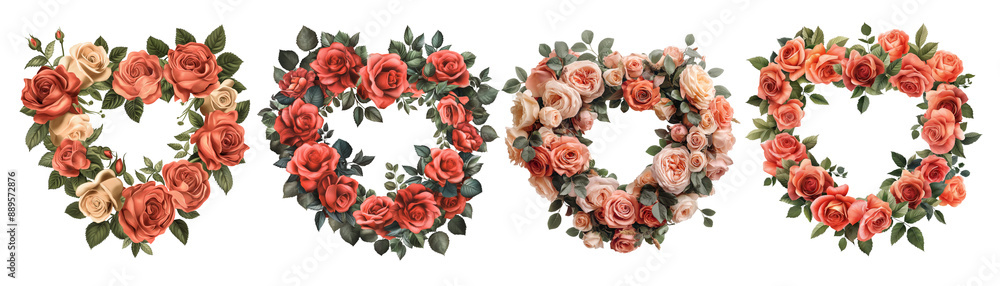 Roses Floral Wreath in Heart Shape Isolated on Transparent Background Cutout, PNG File Roses Floral Wreath in Heart Shape Isolated on Transparent Background Cutout, PNG File