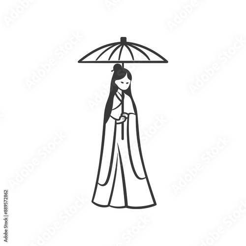 chinese women wearing hanfu traditional clothing minimalist line art icon logo symbol