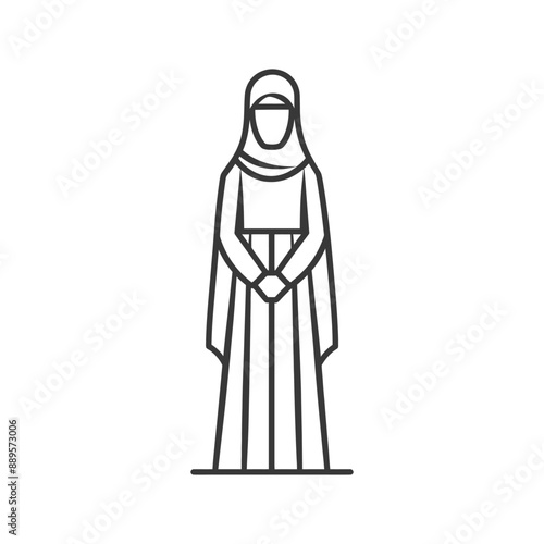 emirates women wearing abaya traditional clothing minimalist line art icon logo symbol
