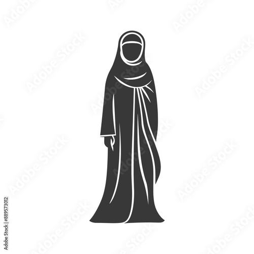emirates women wearing abaya traditional clothing minimalist line art icon logo symbol