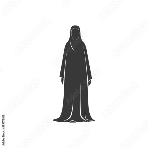 emirates women wearing abaya traditional clothing minimalist line art icon logo symbol