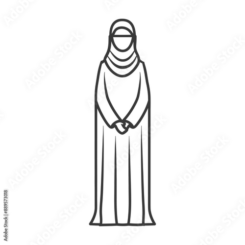 emirates women wearing abaya traditional clothing minimalist line art icon logo symbol