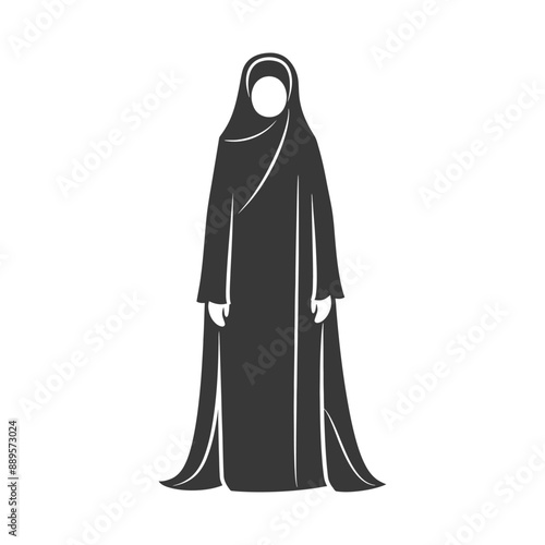 emirates women wearing abaya traditional clothing minimalist line art icon logo symbol