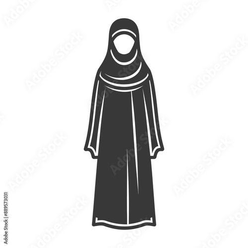 emirates women wearing abaya traditional clothing minimalist line art icon logo symbol