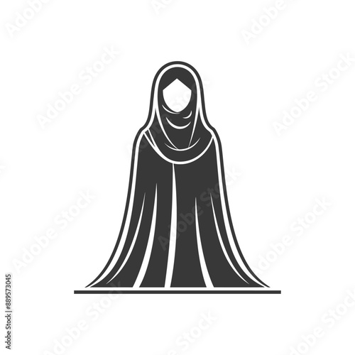 emirates women wearing abaya traditional clothing minimalist line art icon logo symbol