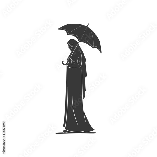 emirates women wearing abaya traditional clothing minimalist line art icon logo symbol