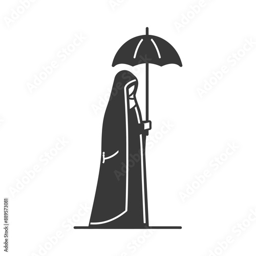 emirates women wearing abaya traditional clothing minimalist line art icon logo symbol