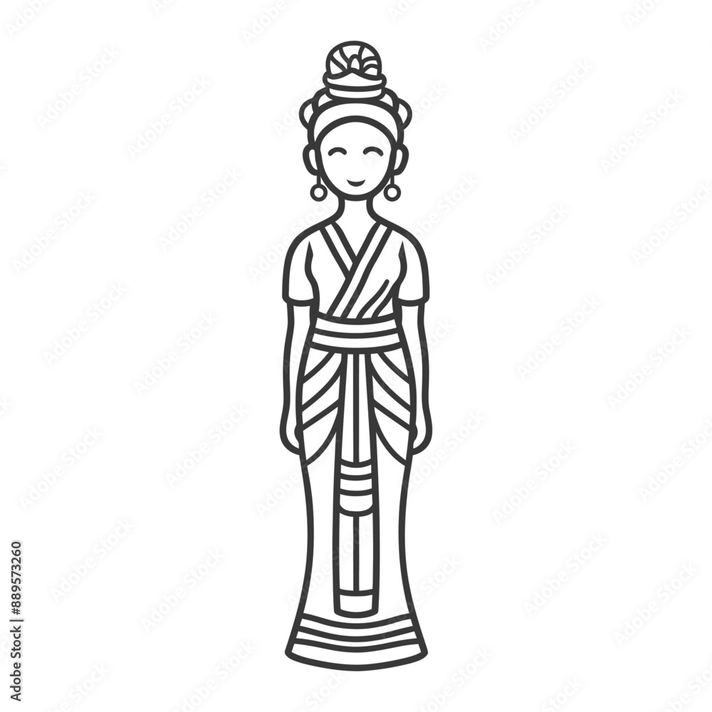 Obraz premium indonesian balines women wearing payas nista traditional clothing minimalist line art icon logo